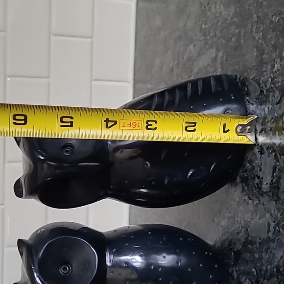 Vintage Hand Carved Black Stone Onyx Owl Shaped Office Library Bookends - Picture 8 of 12